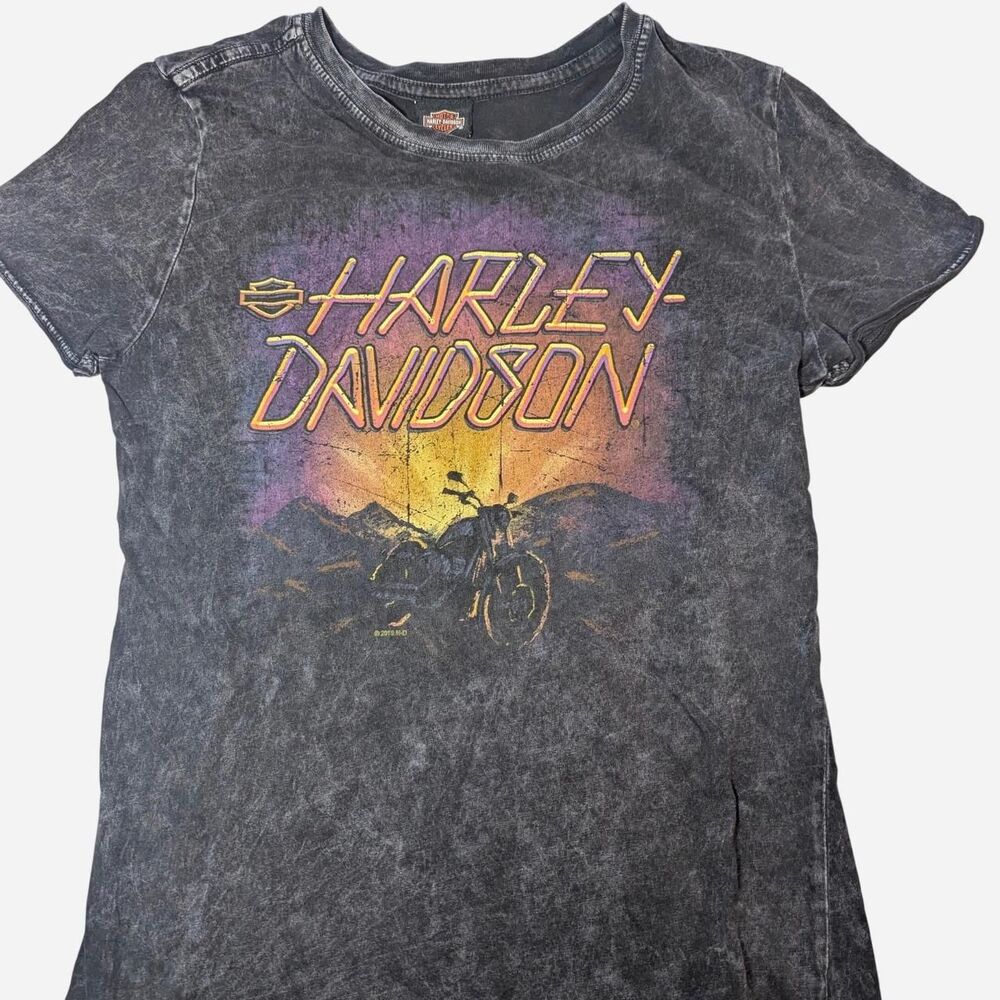Harley-davidson Women's Black and Grey T-shirt